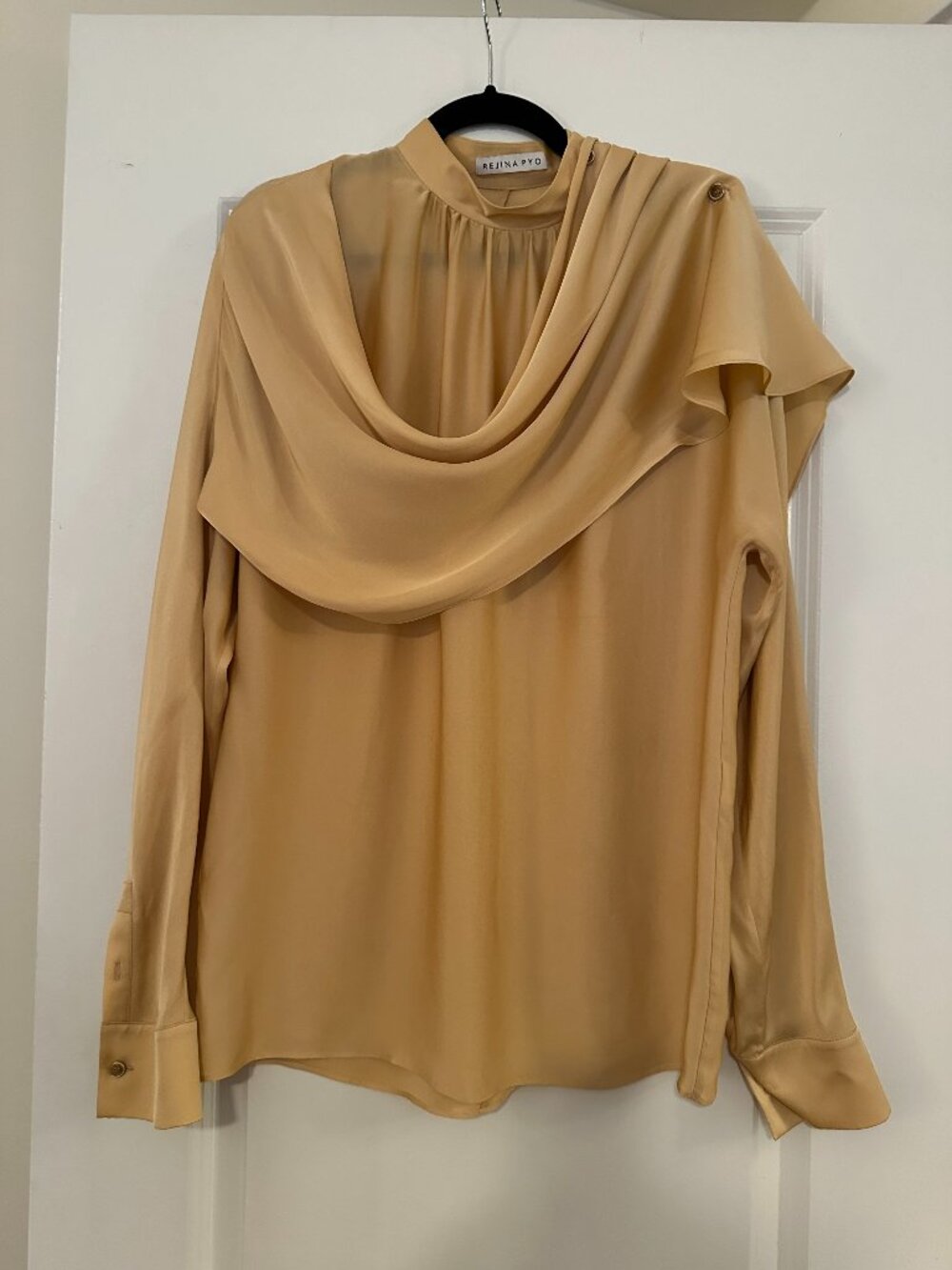 Rejina Pyo 100% Silk Scarf Blouse - Peach - Size M